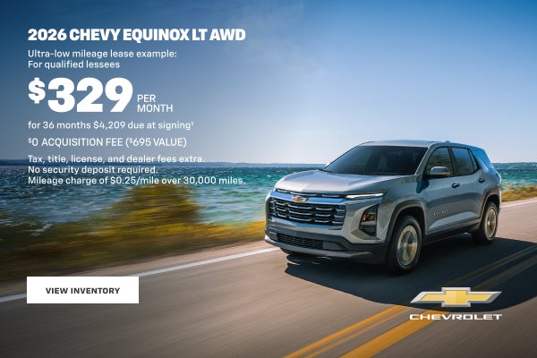 2026 Chevy Equinox LT AWD. Ultra-low mileage lease example for qualified lessees. $329 PER MONTH ...